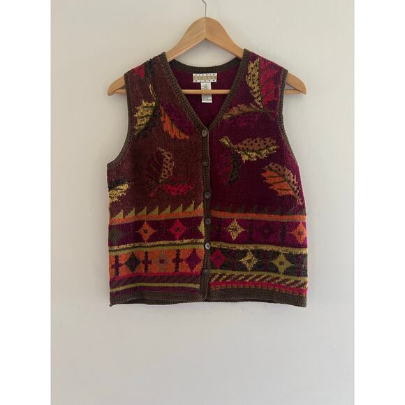 Sigrid Olsen Cotton Heavy Knit Embroidered Button Down Vest Red Size Small JL - Picture 1 of 6